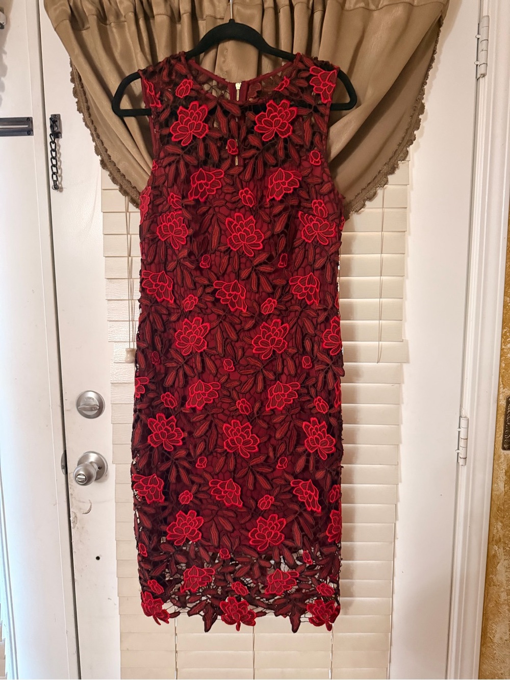 Calvin Klein Red Floral Lace Midi Dress